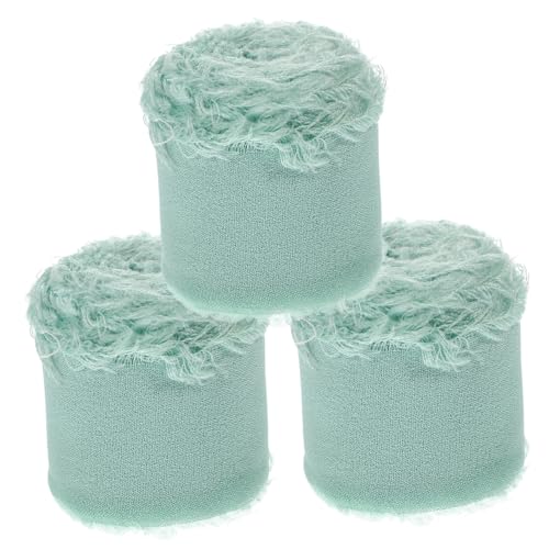 NUOBESTY 3 Rollen Chiffon-gürtel Mit Ungesäumten Kanten Diy Bastelband Fransen Breite Bänder Zierbänder Für Blumensträuße Weihnachtsfeierbänder Tüll Spule Stoff-boho-band Sky-blue Polyester von NUOBESTY