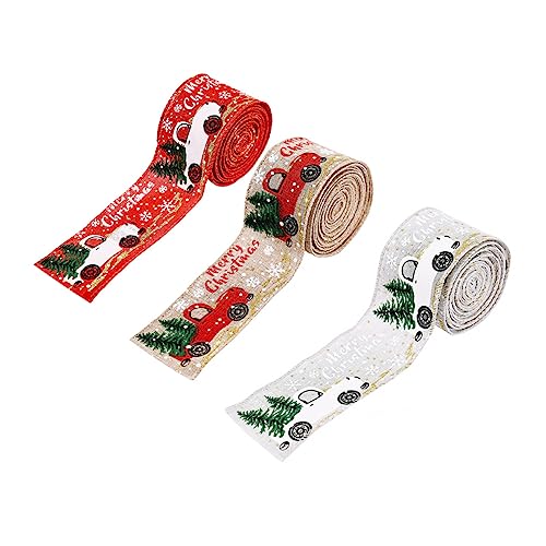 NUOBESTY 3 Rollen Geschenkband Weihnachtsbänder Aus Draht Weihnachtsdeko Weihnachtsweinleseband Rotes Drahtband Weihnachtsbaumband Weihnachtskranz Schleife Fröhliches Weihnachtsband Stoff von NUOBESTY