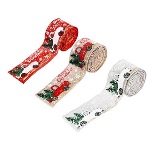 NUOBESTY 3 Rollen Geschenkband Weihnachtsstoffband Drahtkantenband weihnachtsbänder aus draht Rotes Dekor seidenband ribbon weihnachtsdeko Weihnachtsbogenband Weihnachtsbanddekoration von NUOBESTY