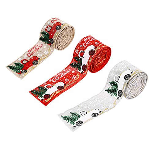 NUOBESTY 3 Rollen Geschenkband seidenband ribbon Weihnachtsmotivband festivalbändchen Feiertagsband Fröhliches Weihnachtsband weihnachtsdeko Weihnachtsbogenband DIY band dekoration Stoff von NUOBESTY