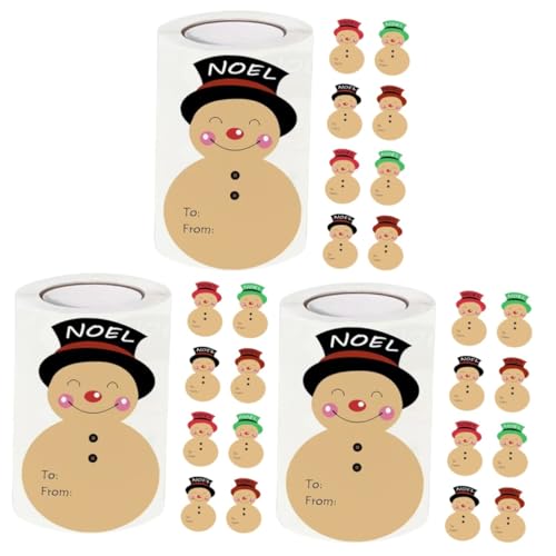 NUOBESTY 3 Rollen Schneemann-geschenkanhänger Tags-aufkleber Schneemann-namensschild Boxen Mit Deckel Dekorative Geschenketiketten Aufkleber Für Weihnachtsmarken Tag-aufkleber Kraftpapier von NUOBESTY