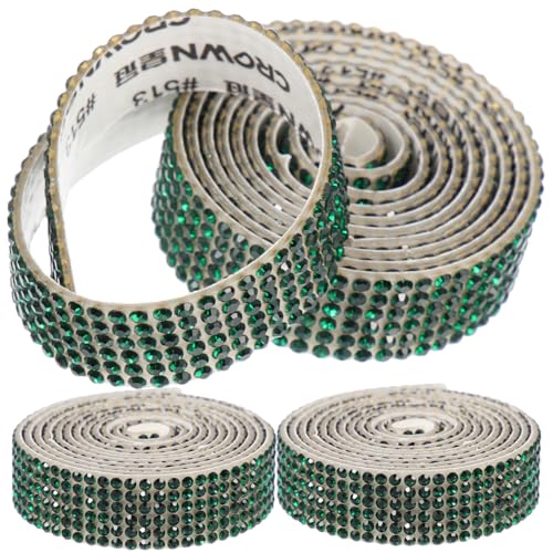 NUOBESTY 3 Rollen Selbstklebendes Strassband Cellophan Hotfix Rosa Schleife Kette Streifen Bausatz Sackleinen Weißes Band Strasssteine Band Zum Verpacken Quaste Doppelt Trimmen Glas Green von NUOBESTY