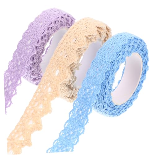 NUOBESTY 3 Rollen Stoff Spitzenband Handgefertigte Spitzenbänder Scrapbook Spitzenbänder Hohles Spitzenband Maskierung Selbstklebende Spitzenbänder Washi Tape Glitzer Spitzenband von NUOBESTY