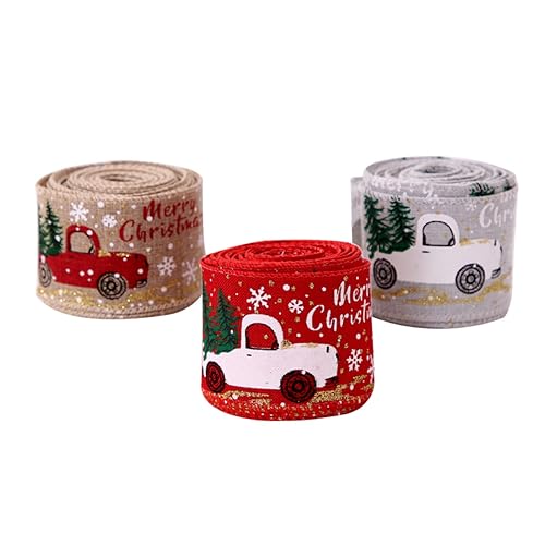 NUOBESTY 3 Rollen Weihnachtsband Weihnachtsschmuck Geschenkbänder rotes Band Weihnachtsbänder dekoratives Band christmas ribbon stoffband weihnachten DIY Bastelband Banddekor feines Leinen von NUOBESTY