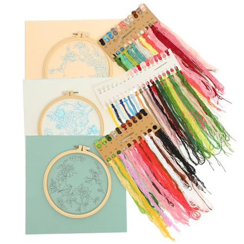 NUOBESTY 3 Sätze Blumen-und Vogels tickerei Bausätze Bausatz Stoff embroidery kit embroidery set DIY Handarbeiten embroidery thread embroidery fabric DIY Nähhandwerk Stickzubehör Polyester von NUOBESTY