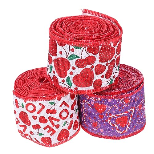 NUOBESTY 3 Sätze Draht Seitband Bündeln Salbeigrünes Band Valentinsband Sackleinen Spitzenband Ribbon Ripsband Bandalette Valentinstag Band Bänder Mit Herzmuster Polyester Rot 3 Rollen * 3 von NUOBESTY