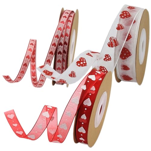 NUOBESTY 3 Sätze Valentinstag Partybevorzugung Bögen Valentinsgrüße Stift Verpackungsband Banddekor Seidenband Ribbon Anothr Love Partygeschenke Bänder Mit Herzmuster Polyester 3 Rollen * 3 von NUOBESTY