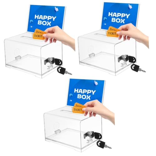 NUOBESTY 3 Stück Box Visitenkartenetui Ideal für wohltätige Zwecke Abstimmung Stand Kredit aufbewahrungsdose storage boxes briefumschläge Trinkgeldglas Trinkgeld für Geld Acryl Transparent von NUOBESTY