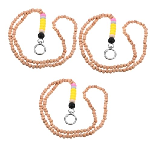 NUOBESTY 3 Stück Schlüsselband aus Holzperlen Kette Stift-Lanyard Bund Holzperlen Lanyard Holzperlen Schlüsselband schlüsselhalter deko Lanyard-ID-Halter Lanyard für ID -Abzeichen Kieselgel von NUOBESTY