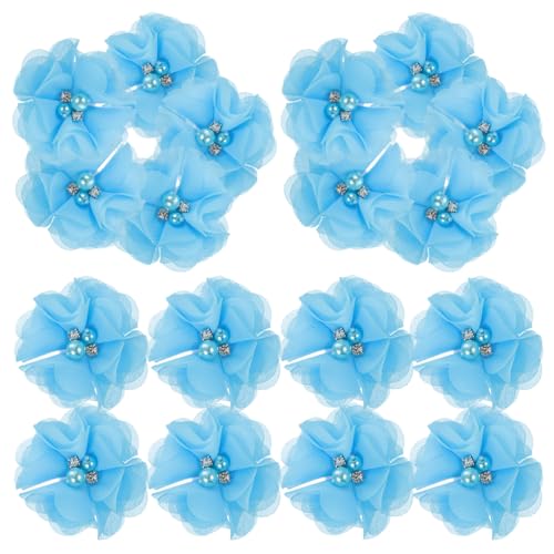 NUOBESTY 30St Perle Chiffon Blumen zur Dekoration gefälschte kleine Blumen Blumen- Polsterstoff artificial sztuczne kwiaty kompakter Blumenstoff zarte Handwerksblume pp Blue von NUOBESTY