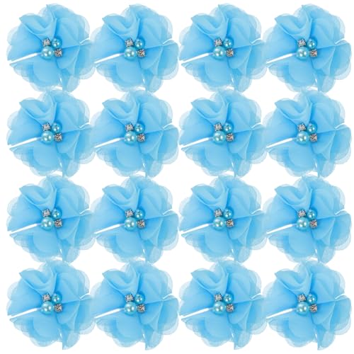 NUOBESTY 30St Perle Chiffon Stoff kleiden Blumen zur Dekoration Pfingstrosen nähen Blumen- artificial sztuczne kwiaty austauschbare Bastelblume Multifunktions-Nähblume pp Blue von NUOBESTY