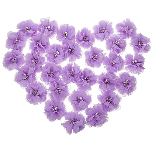 NUOBESTY 30St Perle Chiffon künstliche Hochzeitsblumen Stoff nähen Pfingstrosen artificial sztuczne kwiaty Chiffonblume selber machen handgefertigter Blumenstoff pp Violett von NUOBESTY