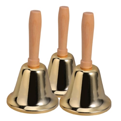 NUOBESTY 3pcs Hand Glocke Klingeln Glocke Mit Griff Abendessen Glocke Anruf Glocke Service Glocke Für Ältere Glocke Für Klassenzimmer Weihnachten Haustiere Goldene von NUOBESTY