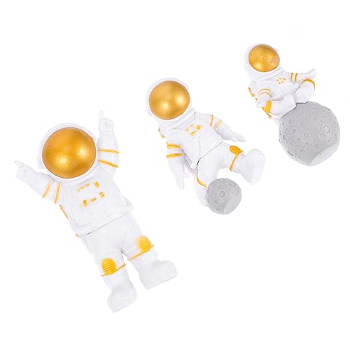 NUOBESTY 3st Astronauten-ornamente Kuchendeckel Miniaturen Astronauten-actionfiguren Einhorn Kuchen Topper Dekoration Astronautenskulpturen Coole Gadgets Mini-actionfiguren Golden Pvc von NUOBESTY