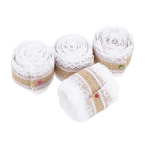 NUOBESTY 4 Rollen DIY handgemachtes Sackleinen ribbon bandfeile bandalette weihnachtsbänder künstliches Sackleinenband Juteband weihnachtsdekorband Spitzenbänder selber machen Beige von NUOBESTY