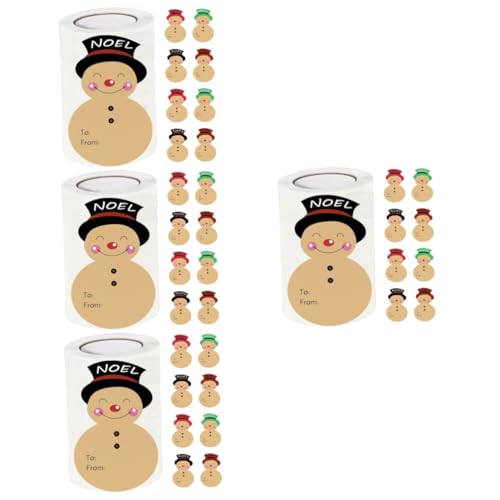 NUOBESTY 4 Rollen Schneemann-geschenkanhänger Runde Weihnachtsaufkleber Weihnachts-vinylaufkleber Frohe Weihnachten Aufkleber Etiketten Tags-aufkleber Weihnachtsdekorationen Kraftpapier von NUOBESTY