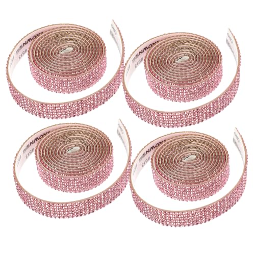 NUOBESTY 4 Rollen Selbstklebende Strass-Sticker Strauß Samtband Juteband Strassbesatz Braut funkelnde Strassapplikationen Schärpe Strass-Applikation Hochzeitsaccessoire Strasssteine Rosy von NUOBESTY