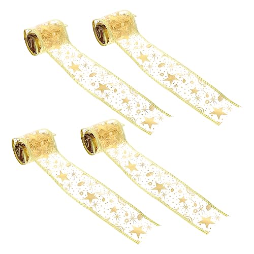 NUOBESTY 4 Rollen Weihnachtsband Weihnachtsschmuck Christbaumschmuck Bowknot-band Machen Künstliches Sackleinenband Weihnachtsdrahtband Geschenkbänder Weihnachtsspitzenband Golden von NUOBESTY