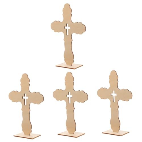 NUOBESTY 4 Sätze Holzkreuz Kreuz Wandbehang Wandkreuz Katholisch Kreuzdekor Dekorativ Büro Dekoration Bürodekoration Bastelset Kreuzverzierung Unvollendetes Holzhandwerk Beige 10 Stück * 4 von NUOBESTY