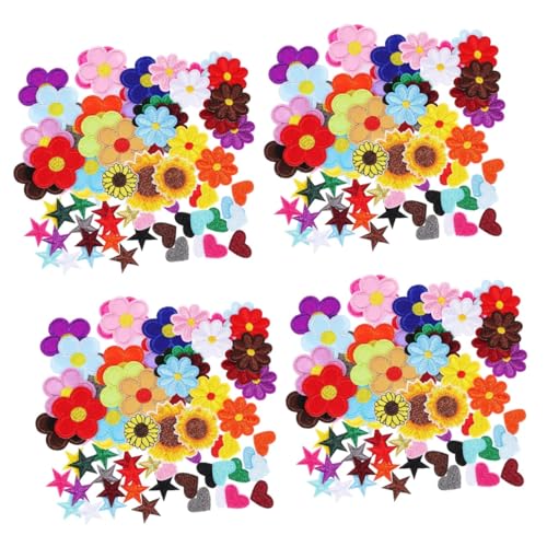 NUOBESTY 4 Sätze Sonnenblumen-stickpatch Flicken Aufnähen Kleidungsstück Patches Gestickte Aufnäher Patches Für Hüte Sternenfleck Lochflicken Für Jeans Paillette Stickgarn 71 Stück * 4 von NUOBESTY