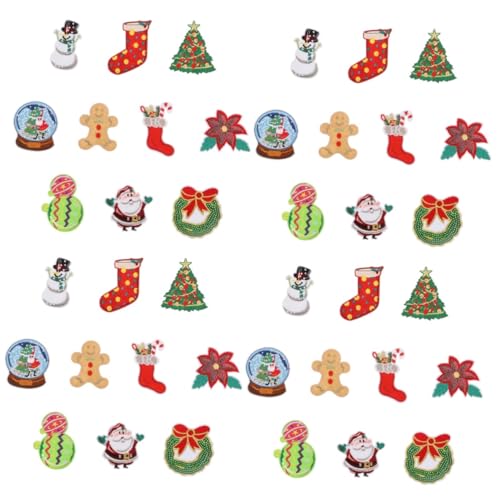 NUOBESTY 4 Sätze Weihnachtspatch Bastelmaterial Weihnachten Decoratiuni Craciun Sewing Accessories Stickfaden Bausätze Einzigartiger Kleidungsfleck Applikation Nähen Polyester 10 Stück * 4 von NUOBESTY