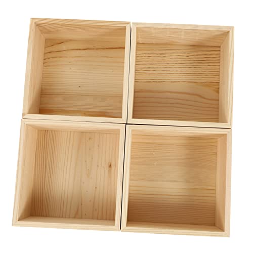 NUOBESTY 4 Stück Boxen Kleine Holzkiste Ohne Deckel Tischdekoration Tischdekoration Quadratische Aufbewahrungsbehälter Retro Schmuck Organizer Transparenter Schmuck von NUOBESTY