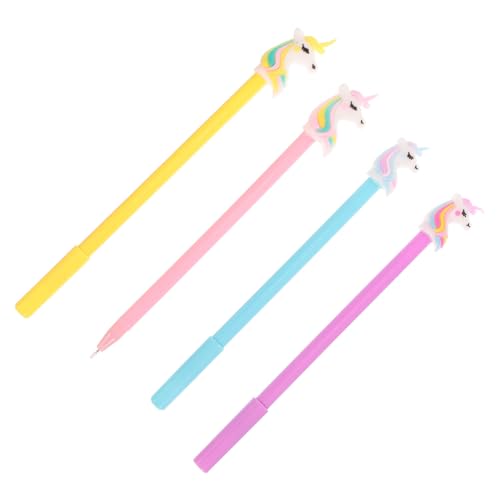 NUOBESTY 4 Stück Einhorn Lichtstift Stift mit Licht schwarze Kugelschreiber Glitzer Stift Neuheit einhorn stift einhorn kugelschreiber kreativer Schreibstift Stift in Cartoon-Form Plastik von NUOBESTY