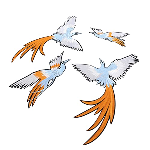 NUOBESTY 4 Stück Gestickter Phoenix-Patch dekorative Flicken für Kleidung Festival-Accessoires nähen bestickt Stoff schmackofatz delikatesse aufkleber Stich-Patch Kleiderflicken Rayon Grey von NUOBESTY