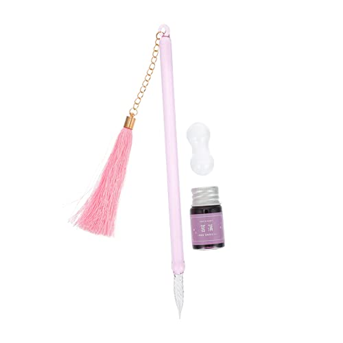 NUOBESTY 4 Stück Handgefertigter Kugelschreiber aus Glas einziehbar Brunnen Füllfederhaltertinte roter Stift Vakuum-Füllfederhalter easy putz sign pen stylischer Dip-Pen Schreibstift Rosa von NUOBESTY