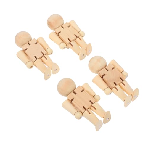 NUOBESTY 4 Stück Hölzerne Puppe holzspielzeug Dampfspielzeug für Holz Holzfiguren-Puzzlespielzeug Unvollendete Nussknacker zum Bemalen Nussknacker-Ornament aus Holz m Zeichnungsmodell Beige von NUOBESTY