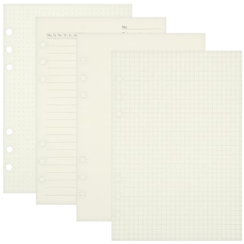 NUOBESTY 4 Stück Loseblatt Notizblock A5 Gepunktetes Papier A5 Locher 6 Ring A5 Bindepapier Loseblattpapier Millimeterpapier A5 Nachfüllpapier Loseblattpapier A5 Bindeeinlagen A5 von NUOBESTY