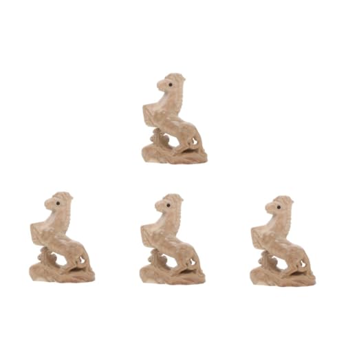 NUOBESTY 4 Stück Ornamente Tischdekoration Figuren Heimdekoration Pferdefigur Ornamente Holz Tierfigur Mini Schreibtischdekoration Geist Pferdefiguren Beige von NUOBESTY