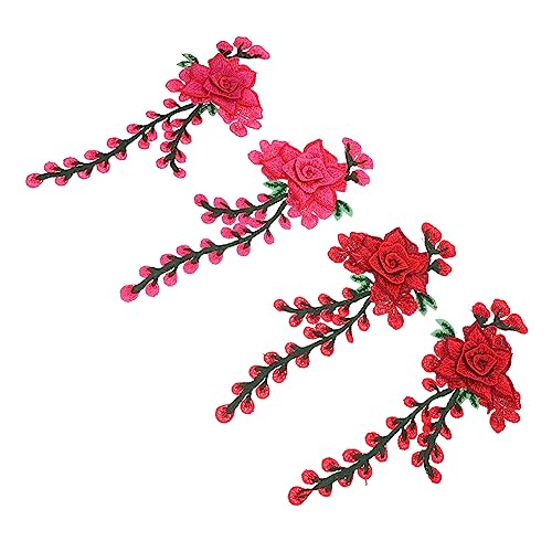 NUOBESTY 4 Stück Patch Gestickter Stoffaufnäher Mit Blumen Gestickter Blumenfleck Blumenstoffaufkleber Bestickter Stoffaufnäher Rosenblütenapplikation Blumenbeet Stickereiflecken Polyester von NUOBESTY