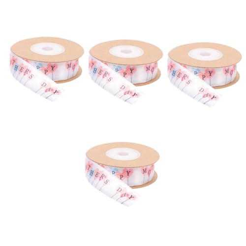 NUOBESTY 4 Stück muttertagsband Geburtstag Frauen Wickelband Mütter Glücklich rosa Schleife Party geschenkverpackung muttertag Polyester Geschenkband bedrucktes Band Geschenkverpackungsband von NUOBESTY