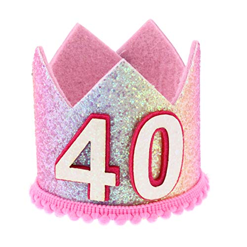 NUOBESTY 40. Geburtstag Krone Hut Stirnband Prinzessin Tiara Partyhüte Haarschmuck Glitzer Party Hütchen für Damen Mädchen Kopfschmuck Kopfbedeckung Jubiläum Fotorequisiten von NUOBESTY