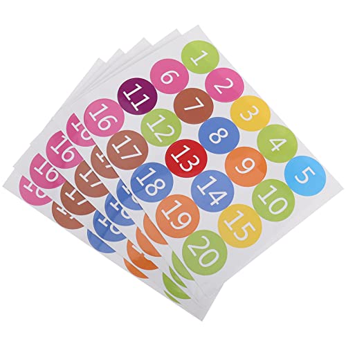 NUOBESTY 5 Blätter Aufkleber zahlen sticker number stickers decor verkleidung Etiketten mit Seriennummern Anzahl Paster bunte Zahlenkleister runde Zahlenpaster PVC selbstklebend von NUOBESTY