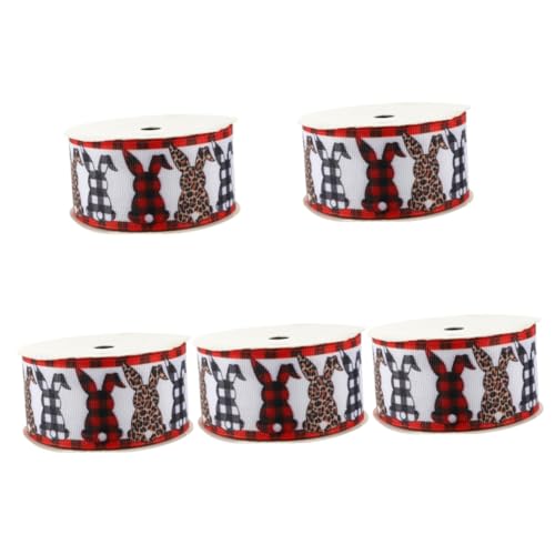 NUOBESTY 5 Rollen Osterband Osterhasenband schwarzes Band Sackleinen geschenkband ostern ostergeschenk verpackung dekoration Osterbänder zum Basteln Ostern beugt Band Polyester von NUOBESTY