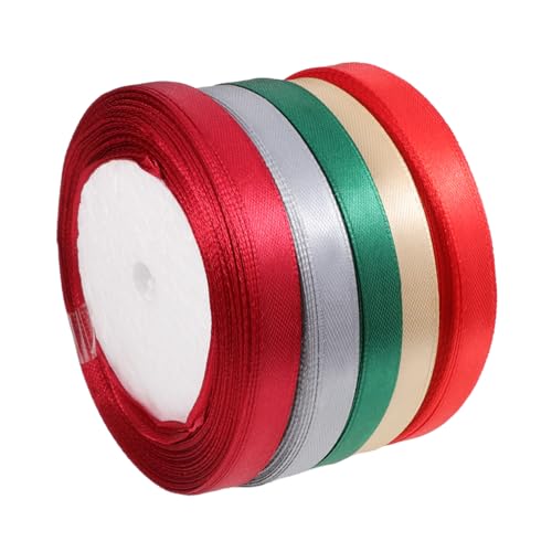 NUOBESTY 5 Rollen Verpackung Band Rote Girlande Geschenkbänder Geschenkband Aus Satin Rotes Geschenkband Weihnachtsband Karierte Bänder Zum Basteln Schleife Blumenband Polyester von NUOBESTY