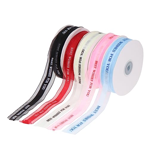 NUOBESTY 5 Rollen Verpackungsband dekoratives Band Stoffband Polyesterband Blumendekoration Hochzeitsband ribbon bandfeile Geschenkbandrolle Kuchendekorband DIY Verpackungshandwerk Schleife von NUOBESTY