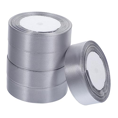 NUOBESTY 5 Rollen dekoratives Band seidenband ribbon home decoration geschenkdeko bandfeile Kranz Bastelband einfarbiges Band Kranzband handwerkliche Dekoration Geschenkband Polyester Grey von NUOBESTY