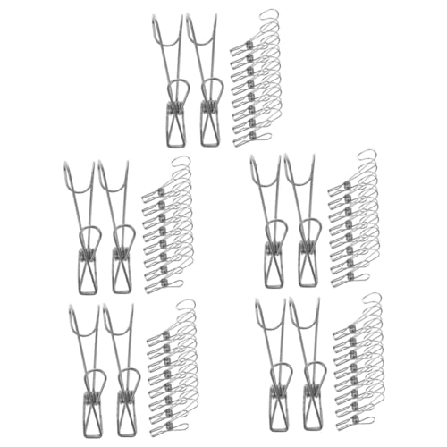 NUOBESTY 5 Sätze Badezimmer-clip Hosenbügelclips Verstellbare Clips Kleiderklammern Aus Edelstahl Utility-clips Multifunktionaler Hakenclip Einfache Klipps Rostfreier Stahl 10 Stück * 5 von NUOBESTY