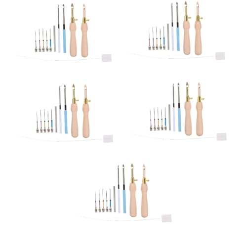 NUOBESTY 5 Sätze Stickstich wiedersehen beibleit stickrahmen set embroidery needle stickset Häkelnadelgriffe Werkzeug zum Einhängen von Teppichen Sticknadeln Bastelnadeln selber machen Holz von NUOBESTY