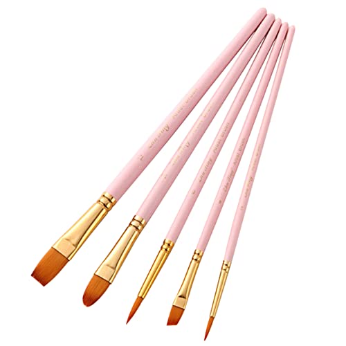 NUOBESTY 5 Teiliges Set Strichzeichnungsstift Ölpinsel Aquarellpinsel Zeichnung Professioneller Pinsel Wasserfarbpinsel Malzubehör Rosa von NUOBESTY