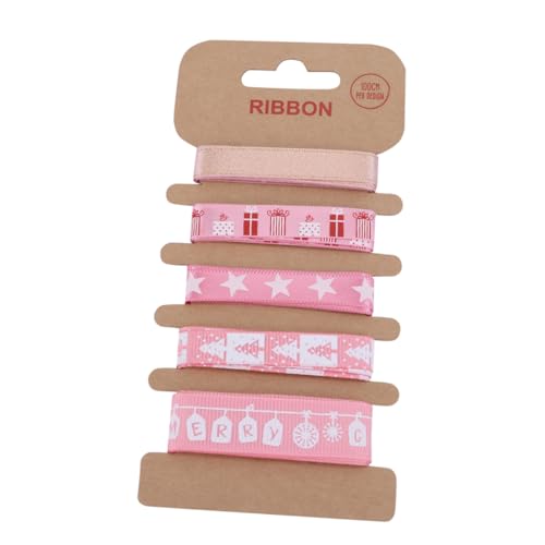 NUOBESTY 5 Weihnachtsband Geschenkverpackungsband Schleife Grosgrain-Stoffband Buntes Band errötendes Dekor ribbon stoffband weihnachten Geschenkband-Set bedrucktes Band Partyzubehör Rosa von NUOBESTY