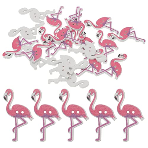 NUOBESTY 50 Stück Flamingo-Nähknöpfe Puppenknöpfe bunte Knöpfe Flamingo-Patches tierische Knöpfe kinder bastelset basteln für kinder Tierknöpfe aus Holz dekorative Holzknöpfe Hölzern Rosa von NUOBESTY