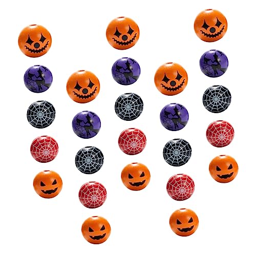 NUOBESTY 50 Stück Halloween Holzperlen Schmuckherstellung Perlen DIY Lose Perlen Schmuckherstellungsset Abstandshalterperlen Runde Perlen Farbige Perlen Halloween Perlen Bunte von NUOBESTY