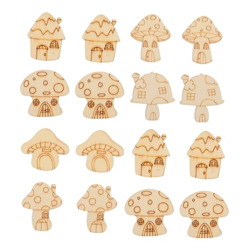 NUOBESTY 50 Stück Pilzholzscheiben Unbehandelte Holzstücke Dekorative Holzscheiben Künstliche Holzscheiben Bastelset Holz unfertiger Holzpilz Holzscheiben selber machen Pappelbrett Beige von NUOBESTY