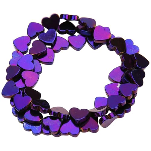 NUOBESTY 50 Stück farbige Steinperlen heart beads Schmuckperlen DIY Schmuckzubehör Strasssteine Bausatz für Armbänder aus Tonperlen Ring Bastelperlen selber machen hohle Herzperlen Violett von NUOBESTY