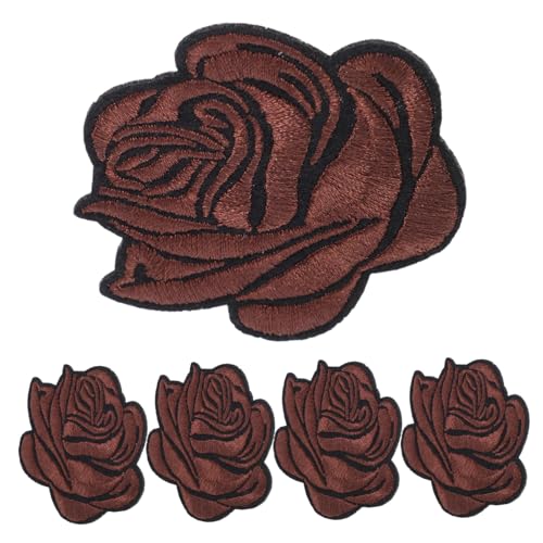 NUOBESTY 5St Rosenbeet bügel patches Jeans-Patches Hutflicken aufbügeln Stoffaufnäher benutzerdefinierte Patches Blumenbeete Blumen-Stoff-Patch Hut-Patch schwarzer Fleck Baumwolle Brown von NUOBESTY