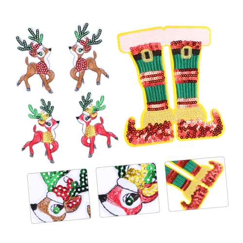 NUOBESTY 5St Weihnachtssticker aus Stoff kinder kindergeschenke Weihnachtspatches Applikationen für Weihnachtskleidung Weihnachten bestickter Aufnäher Hirsch-Patch Colorful von NUOBESTY